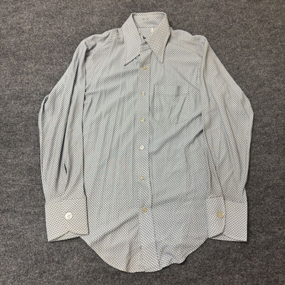 Vintage 70s Polyester Long Sleeve Button Down Pattern Shirt Sz S Tailored Fit US